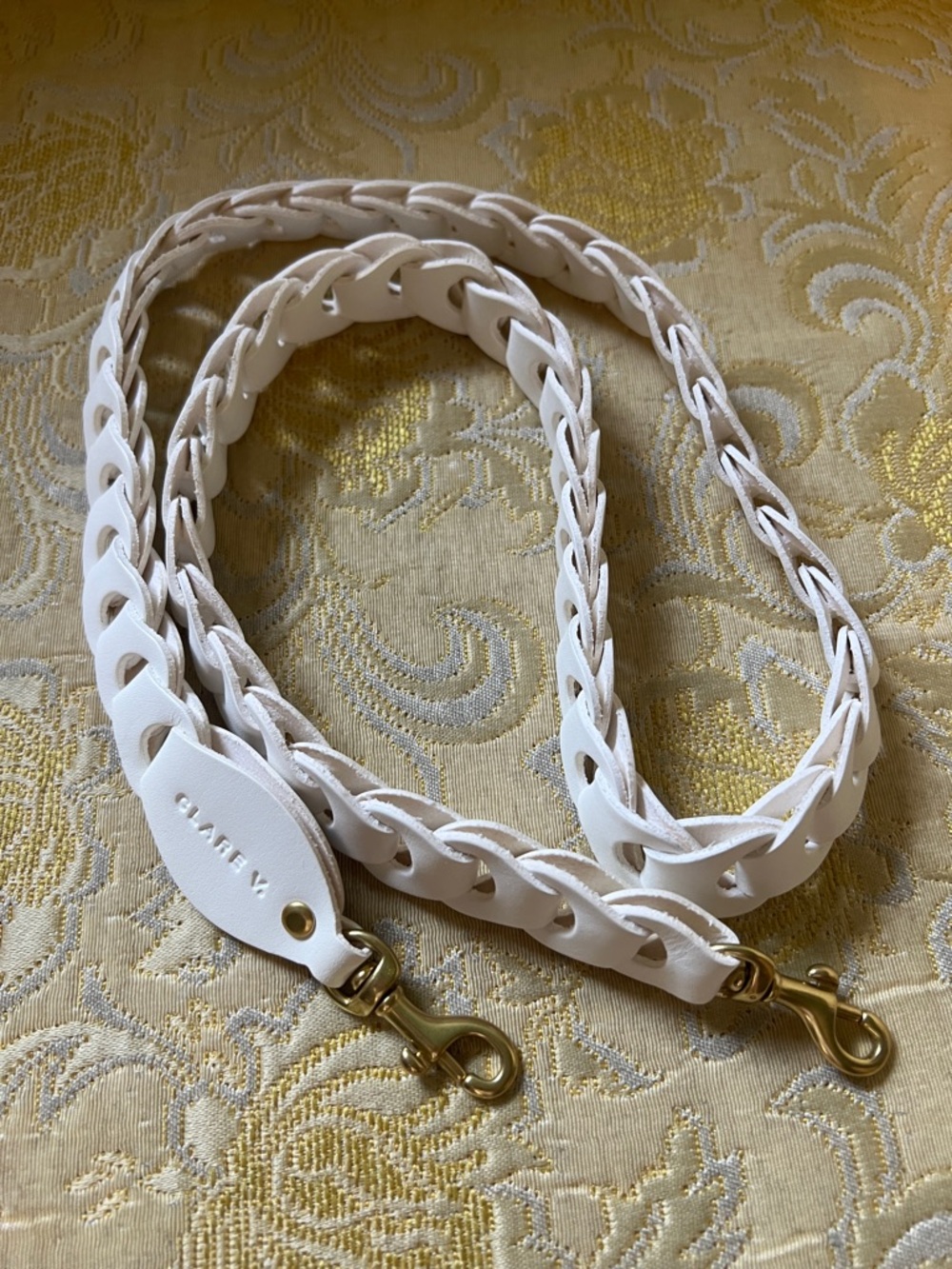 Clare V White Braided Leather Strap with Gold Hardware